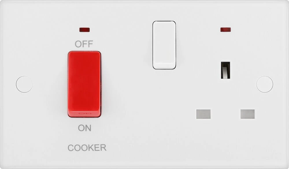 BG White Moulded Square Edge 45A Cooker Control Unit with 13A Socket And LED Indicators