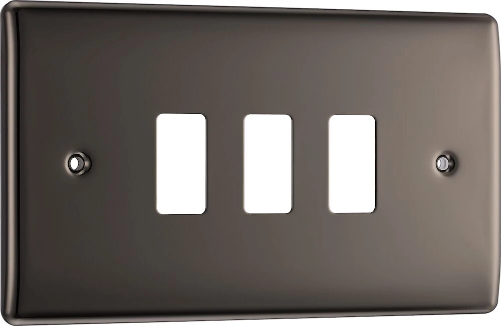 BG Grid Nexus Metal Rectangular Front Plate 3 Module, Black Nickel