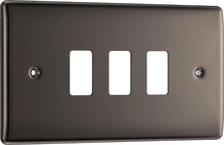 BG Grid Nexus Metal Rectangular Front Plate 3 Module, Black Nickel