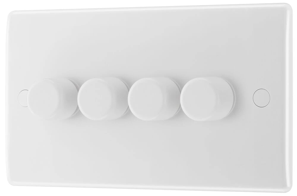 BG Nexus Series White Moulded Quadruple Dimmer Switch 2 Way, Trailing Edge 200W