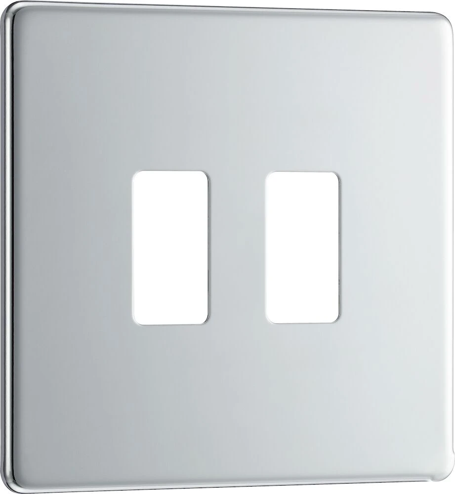 BG Grid Screwless Flatplate Square Front Plate 2 Module, Polished Chrome