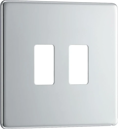 BG Grid Screwless Flatplate Square Front Plate 2 Module, Polished Chrome
