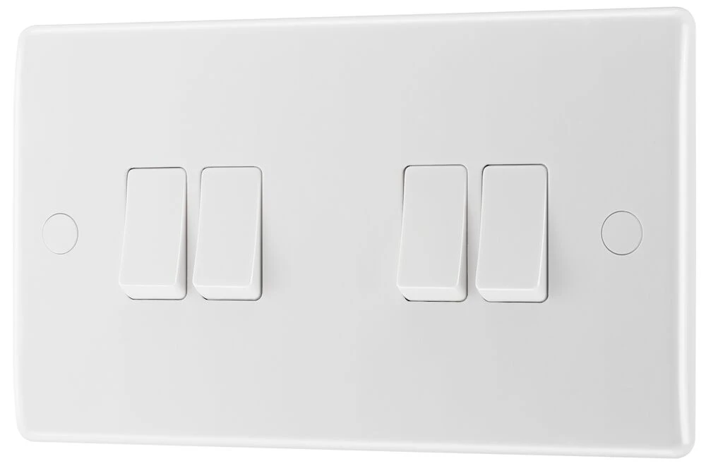 BG Nexus Series White Moulded 20A 16AX Quadruple Switch 2 Way