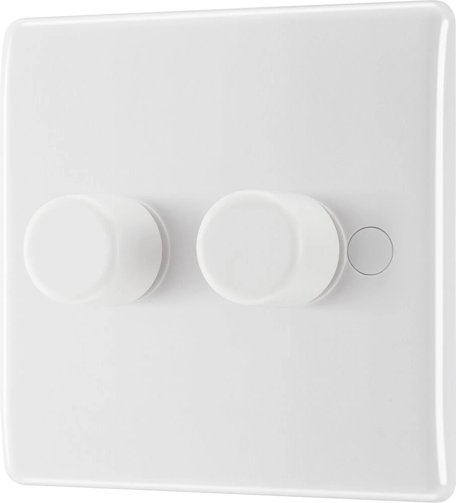 BG Nexus Series White Moulded Double Dimmer Switch 2 Way, Trailing Edge 200W
