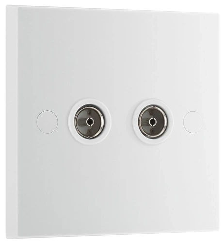 BG White Moulded Square Edge Double Co-Ax Aerial Socket for TV or FM