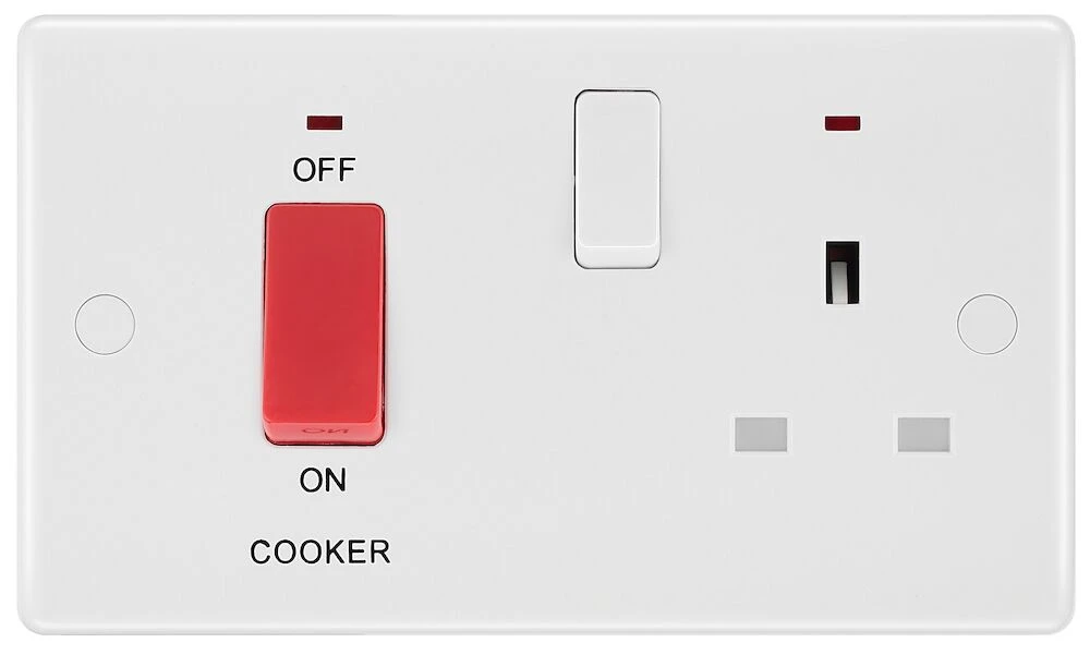BG Nexus Series White Moulded 45A Cooker Control Unit With 13A Socket And LED Indicators