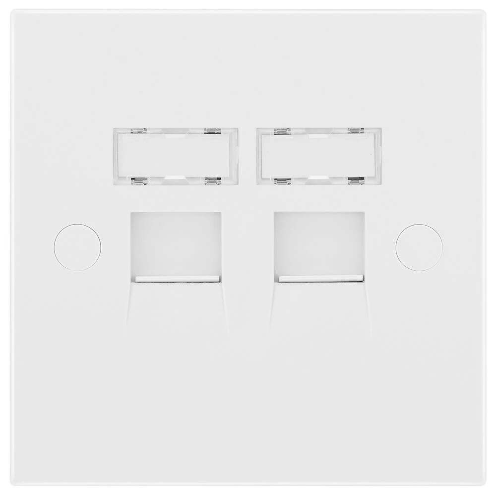 BG White Moulded Square Edge Double RJ45 Telephone Socket IDC Type
