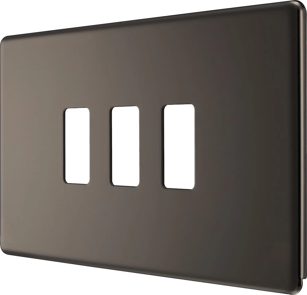 BG Grid Screwless Flatplate Rectangular Front Plate 3 Module, Black Nickel