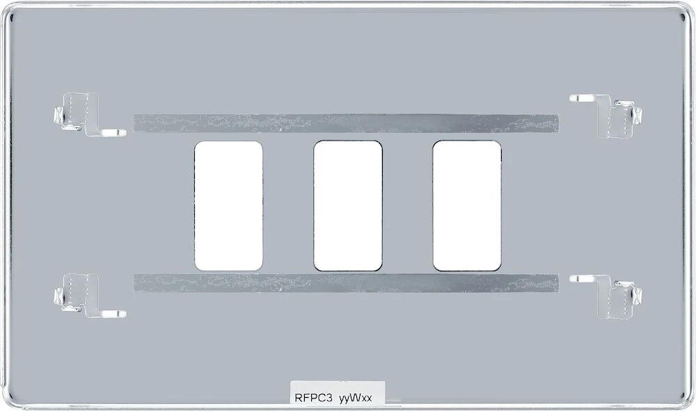 BG Grid Screwless Flatplate Rectangular Front Plate 3 Module, Polished Chrome