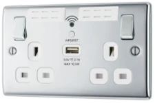 BG Nexus Metal Polished Chrome, 13A Double Switched Socket with Wi-Fi Extender, White Inserts