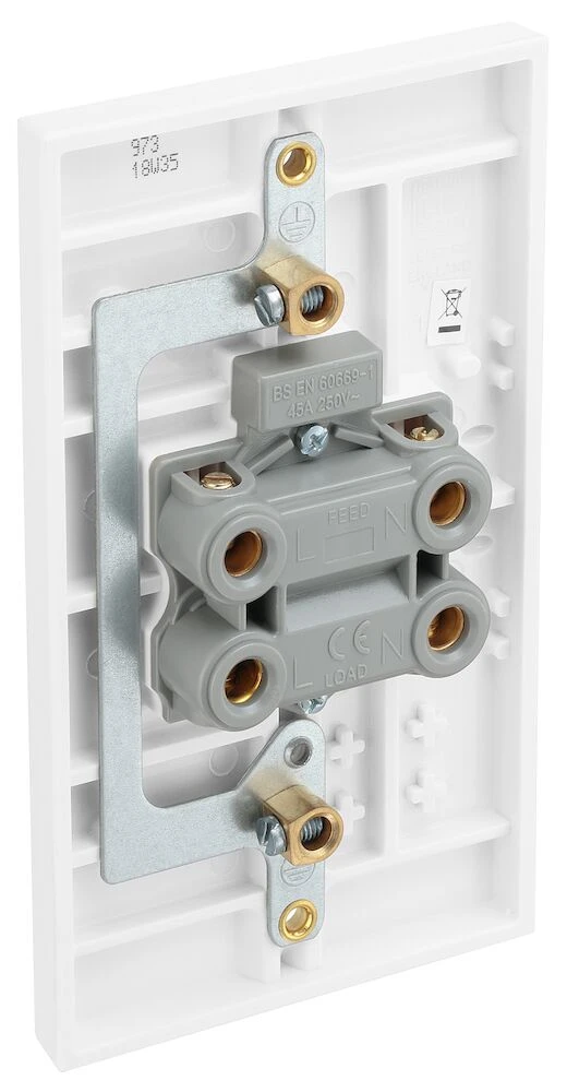 BG White Moulded Square Edge 45A Large Plate Double Pole Switch