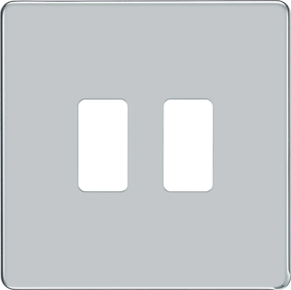BG Grid Screwless Flatplate Square Front Plate 2 Module, Polished Chrome