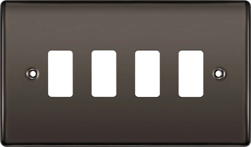 BG Grid Nexus Metal Rectangular Front Plate 4 Module, Black Nickel
