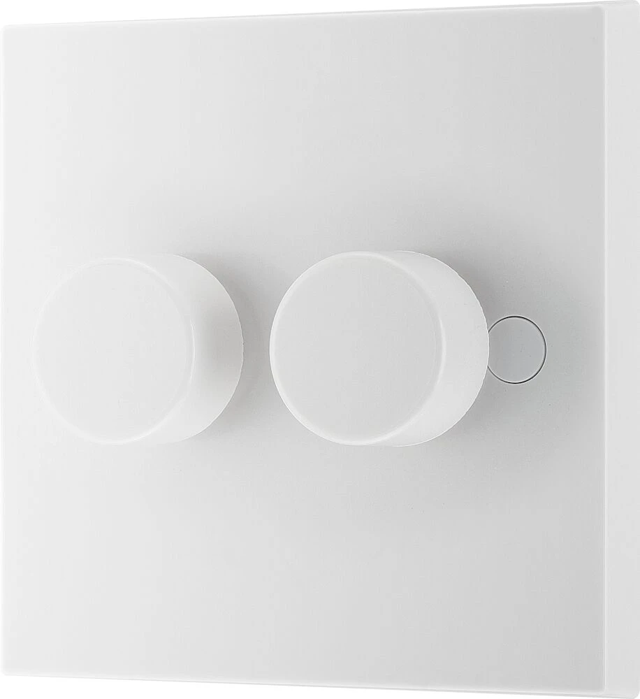 BG White Moulded Square Edge Double Dimmer Switch 2 Way, Trailing Edge 200W