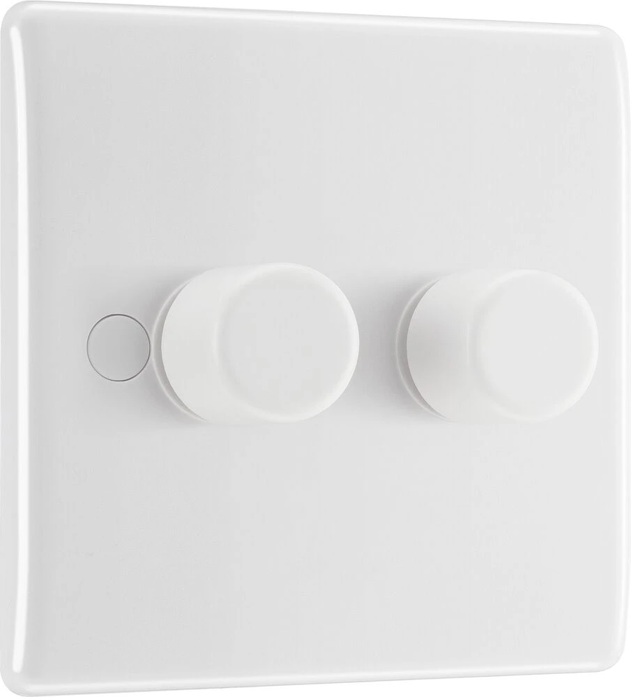 BG Nexus Series White Moulded Double Dimmer Switch 2 Way, Trailing Edge 200W