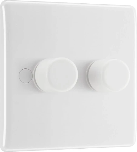 BG Nexus Series White Moulded Double Dimmer Switch 2 Way, Trailing Edge 200W