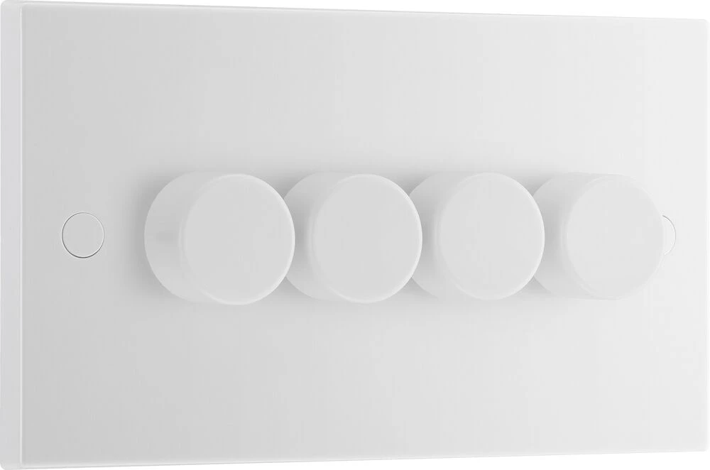 BG White Moulded Square Edge Quadruple Dimmer Switch 2 Way, Trailing Edge 200W