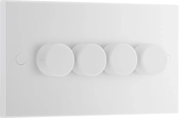 BG White Moulded Square Edge Quadruple Dimmer Switch 2 Way, Trailing Edge 200W