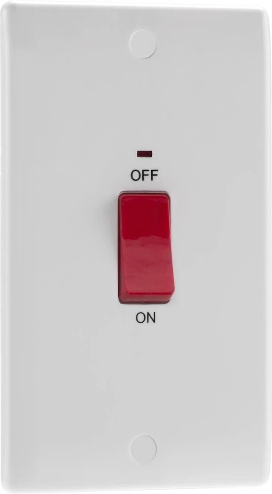 BG Nexus Series White Moulded 45A Large Plate Double Pole Switch With LED Indicator