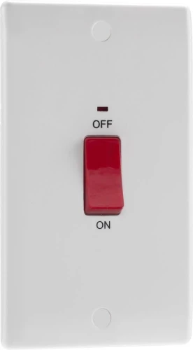 BG Nexus Series White Moulded 45A Large Plate Double Pole Switch With LED Indicator