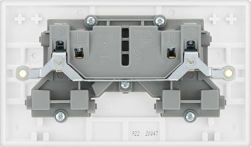 BG White Moulded Square Edge 13A Double Switched Socket