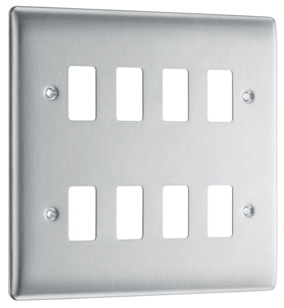 BG Grid Nexus Metal Square Front Plate 8 Module, Brushed Steel