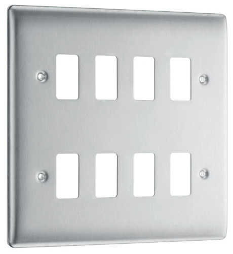 BG Grid Nexus Metal Square Front Plate 8 Module, Brushed Steel