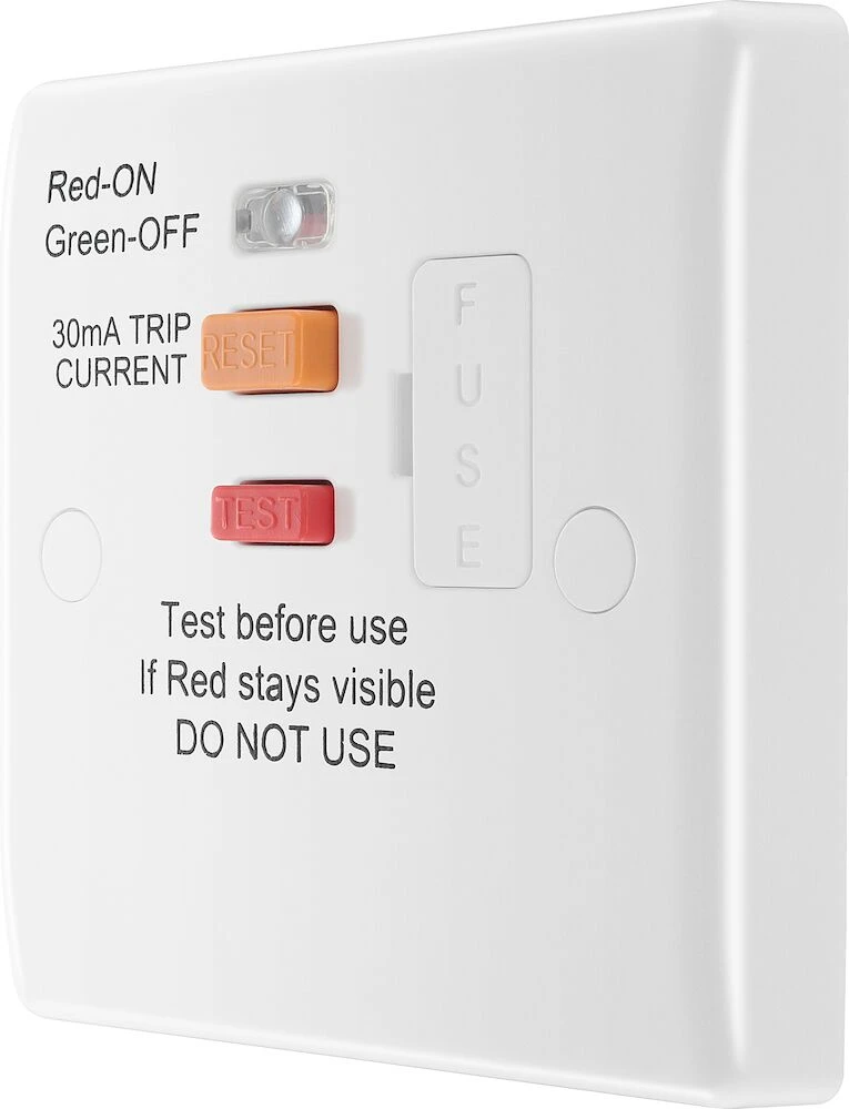 BG Nexus Series White Moulded Unswitched 13A Fused Connection Unit with RCD Protection and Flex Outlet