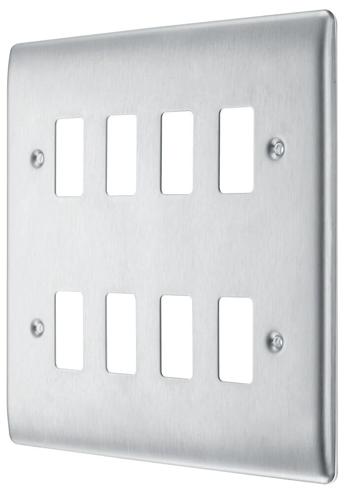 BG Grid Nexus Metal Square Front Plate 8 Module, Brushed Steel