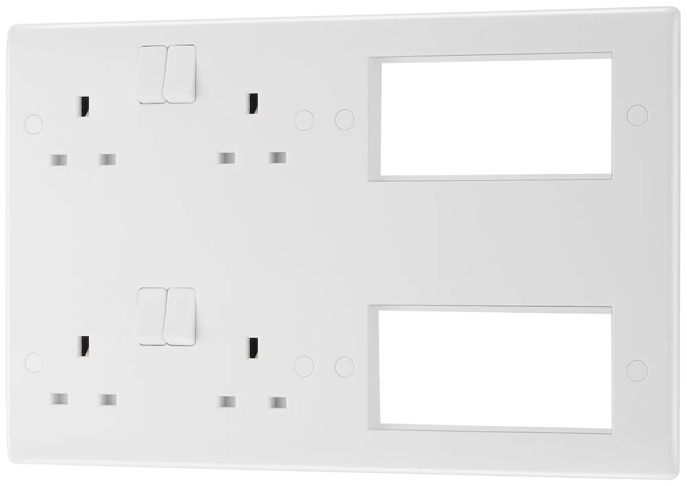 BG Nexus Series White Moulded Combination Plate  2 x 13A Switched Socket + 8 Module Aperture