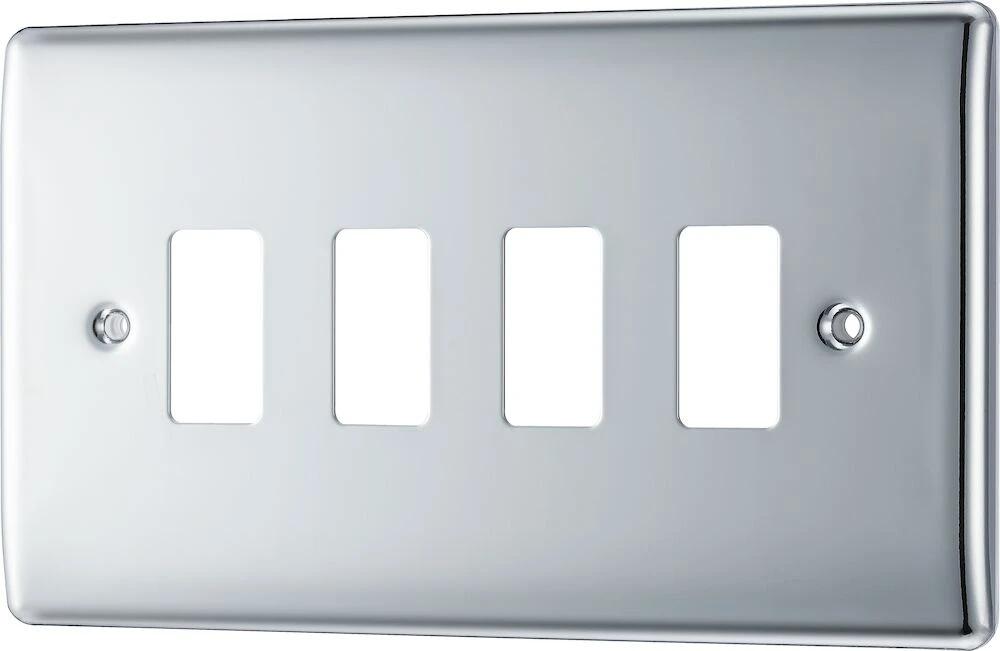 BG Grid Nexus Metal Rectangular Front Plate 4 Module, Polished Chrome