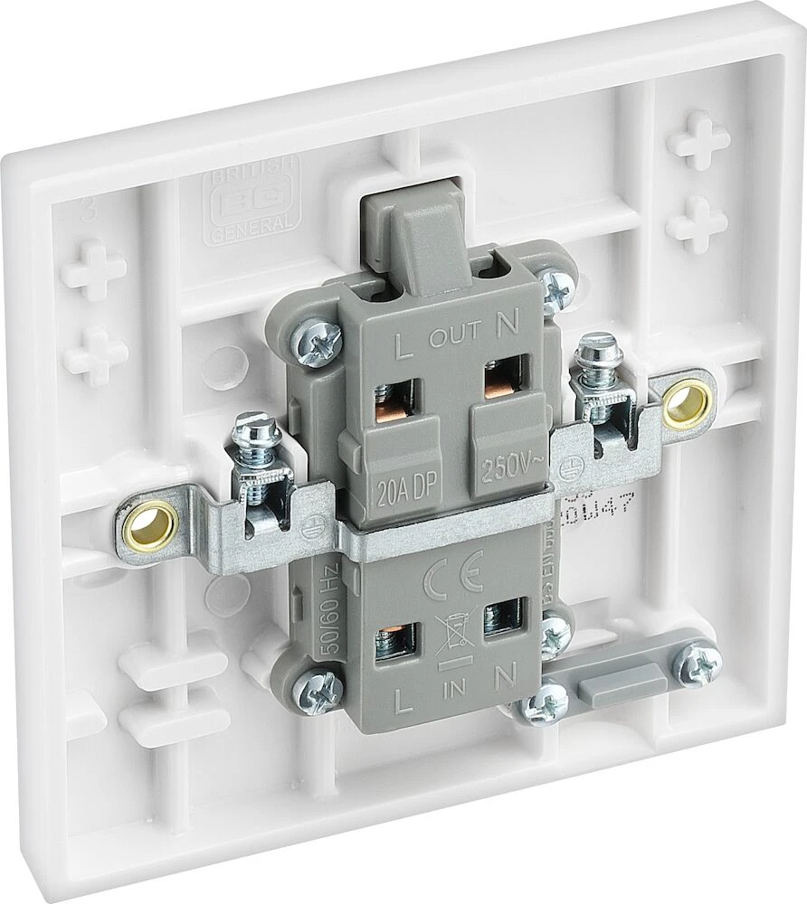 BG White Moulded Square Edge 20A Double Pole Switch