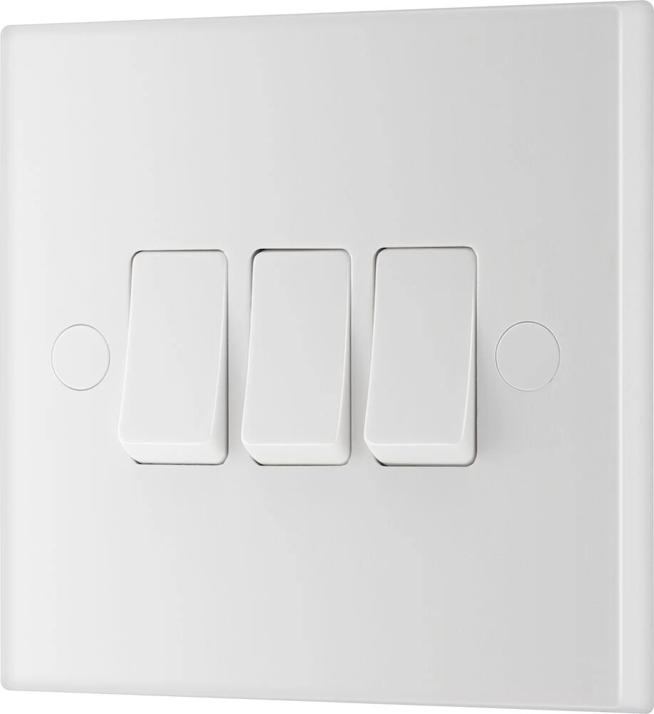 BG White Moulded Square Edge 20A 16AX Triple Switch 2 Way