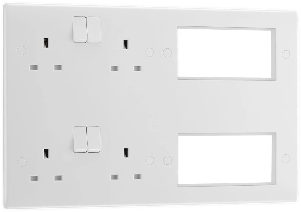 BG Nexus Series White Moulded Combination Plate  2 x 13A Switched Socket + 8 Module Aperture