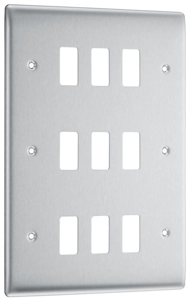 BG Grid Nexus Metal Square Front Plate 9 Module, Brushed Steel