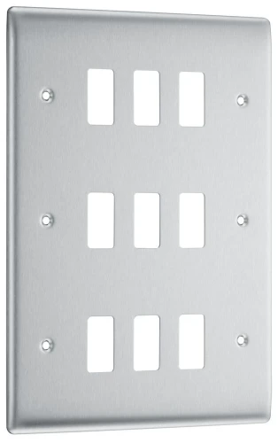 BG Grid Nexus Metal Square Front Plate 9 Module, Brushed Steel
