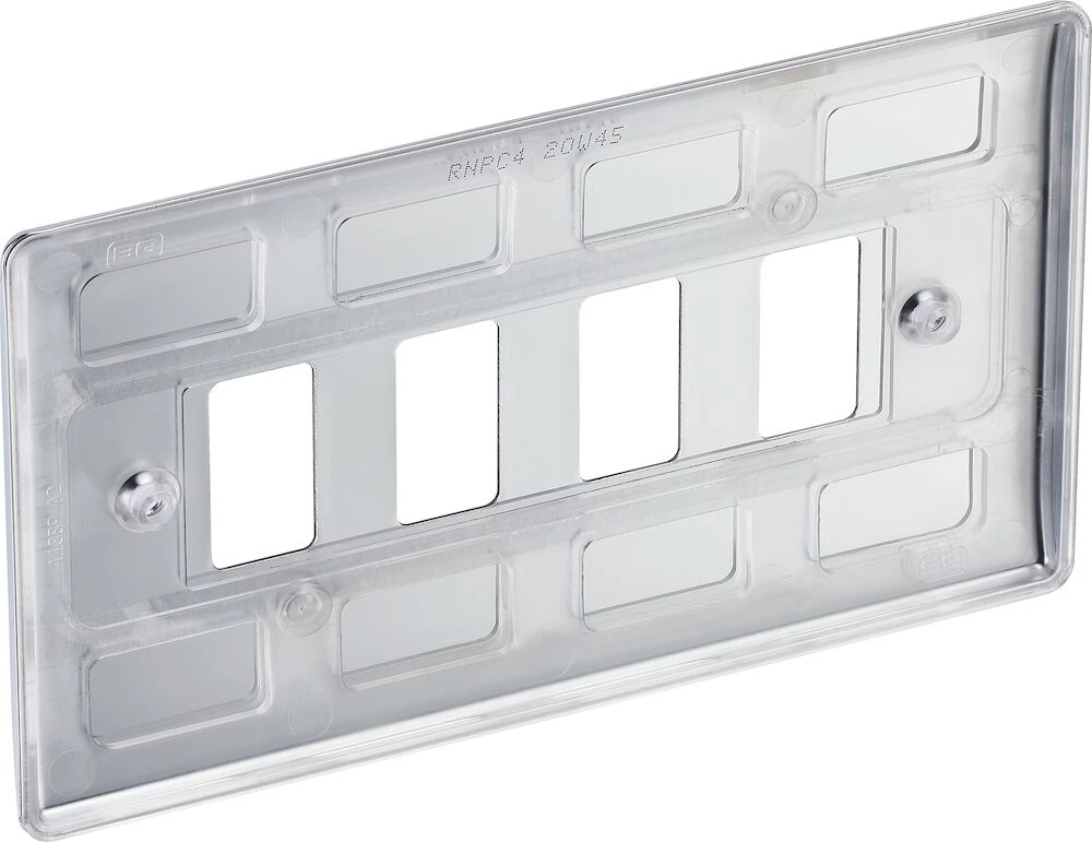 BG Grid Nexus Metal Rectangular Front Plate 4 Module, Polished Chrome
