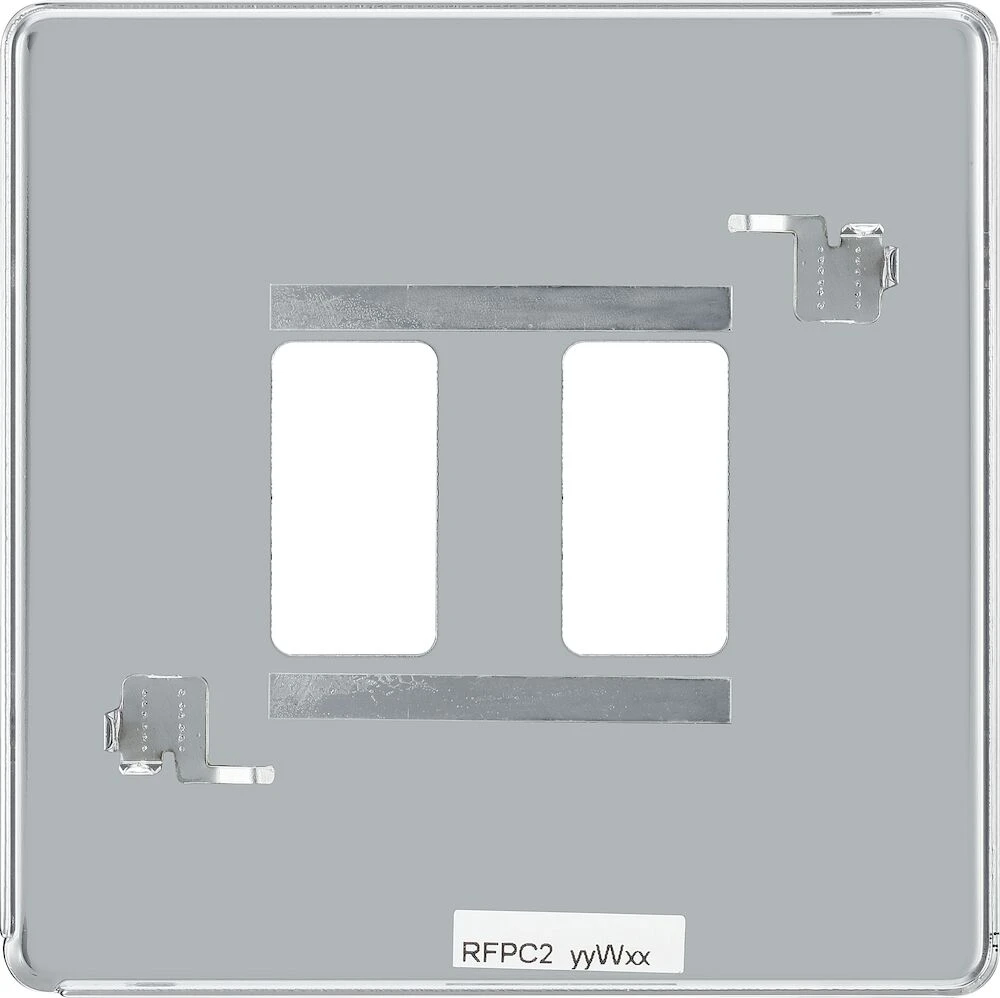 BG Grid Screwless Flatplate Square Front Plate 2 Module, Polished Chrome