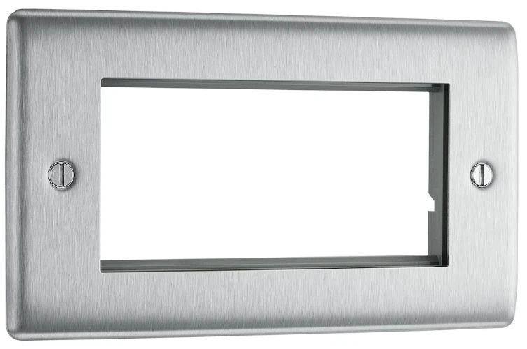 BG Nexus Metal Brushed Steel Rectangular Euro Module Front Plate 4 Module