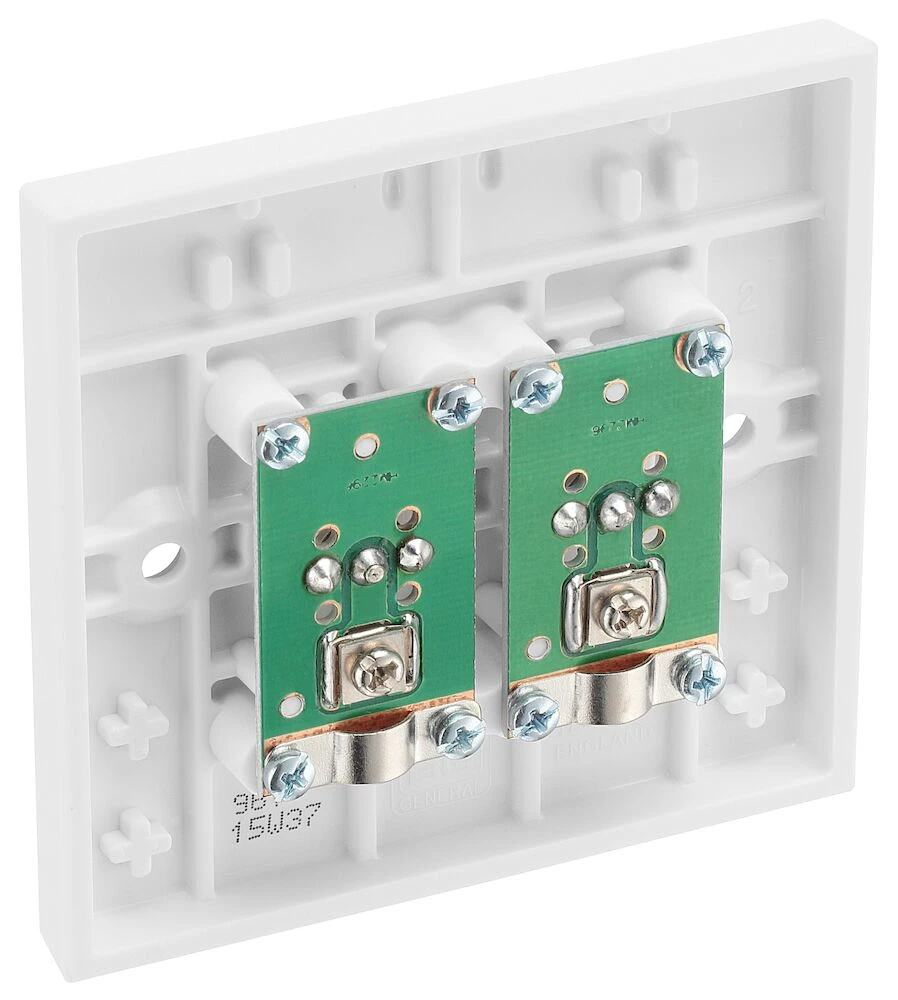 BG White Moulded Square Edge Double Co-Ax Aerial Socket for TV or FM
