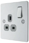 BG Screwed Flatplate, Brushed Steel, Single Switched 13A Power Socket