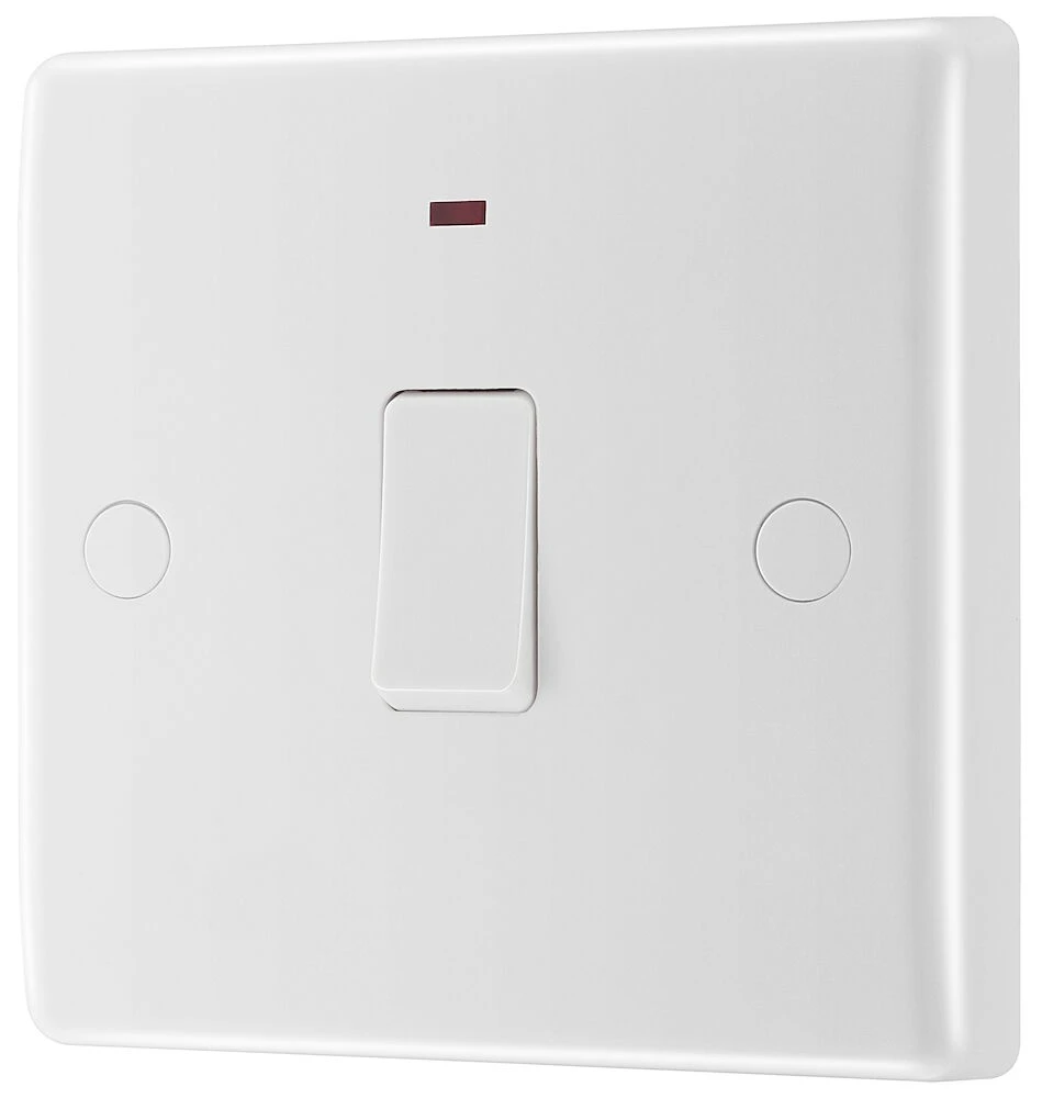 BG Nexus Series White Moulded 20A Double Pole Switch With LED Indicator And Flex Outlet