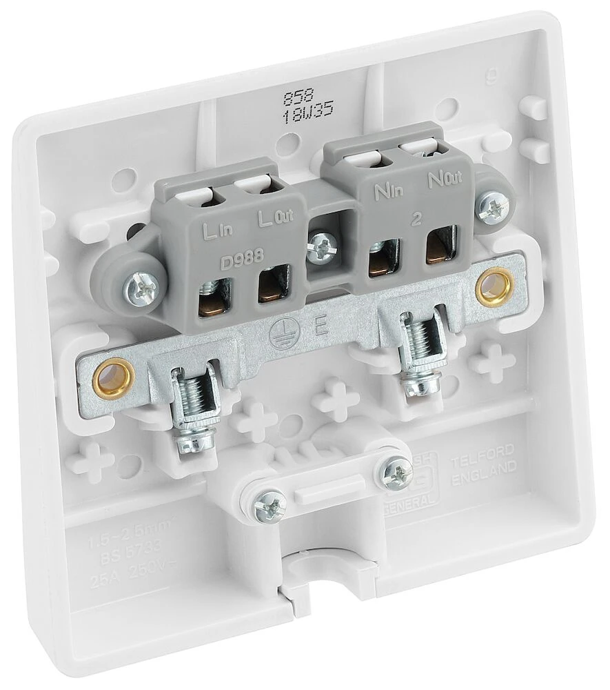 BG Nexus Series White Moulded 25A Single Flex Outlet Plate Bottom Entry
