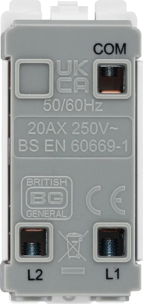 BG Grid 20A Switch Module 2 Way, Single Pole, White