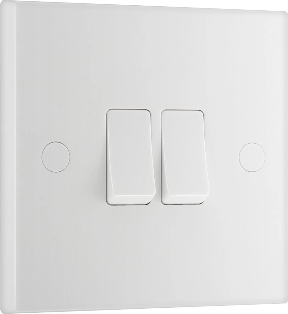 BG White Moulded Square Edge 20A 16AX Double Switch 2 Way