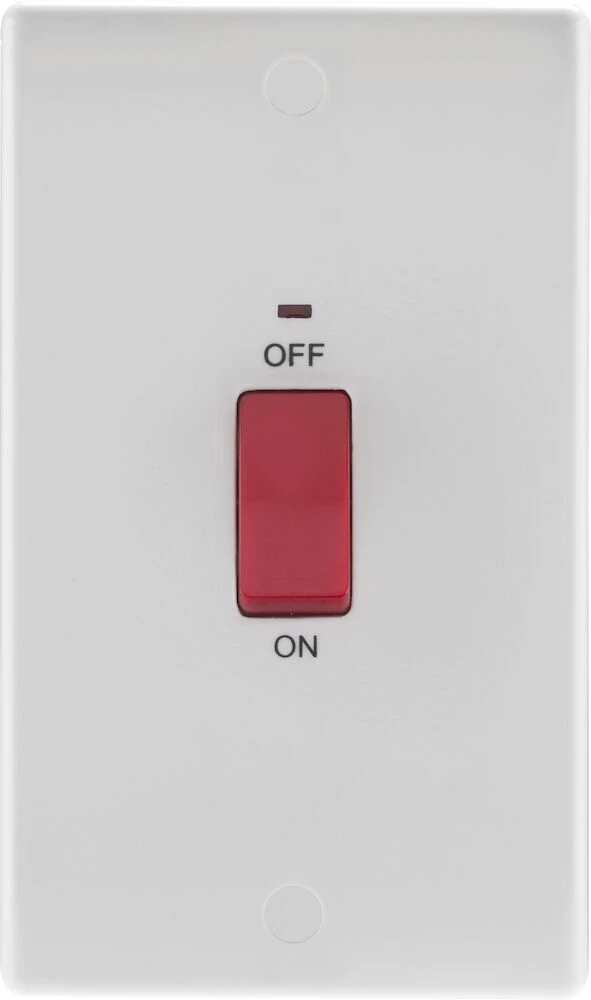 BG Nexus Series White Moulded 45A Large Plate Double Pole Switch With LED Indicator
