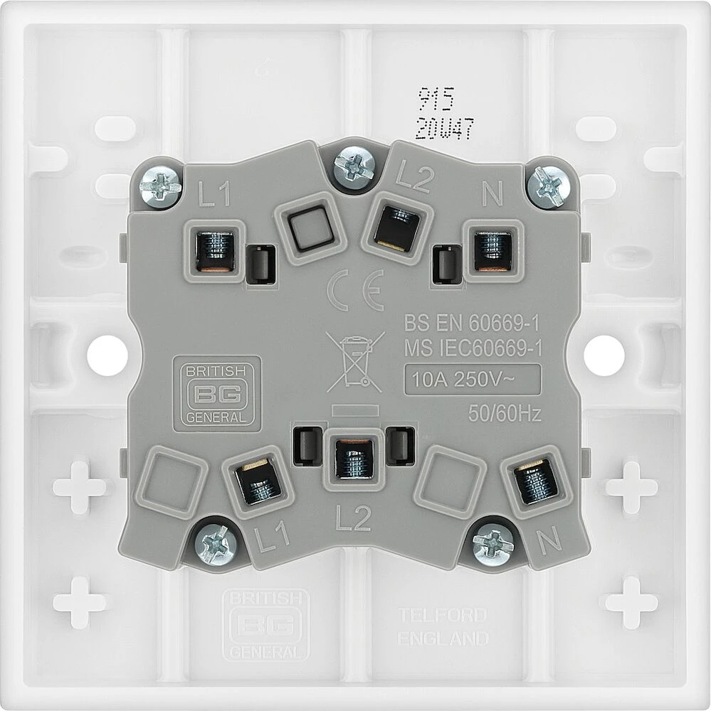 BG White Moulded Square Edge 10A Triple Pole Fan Isolator Switch