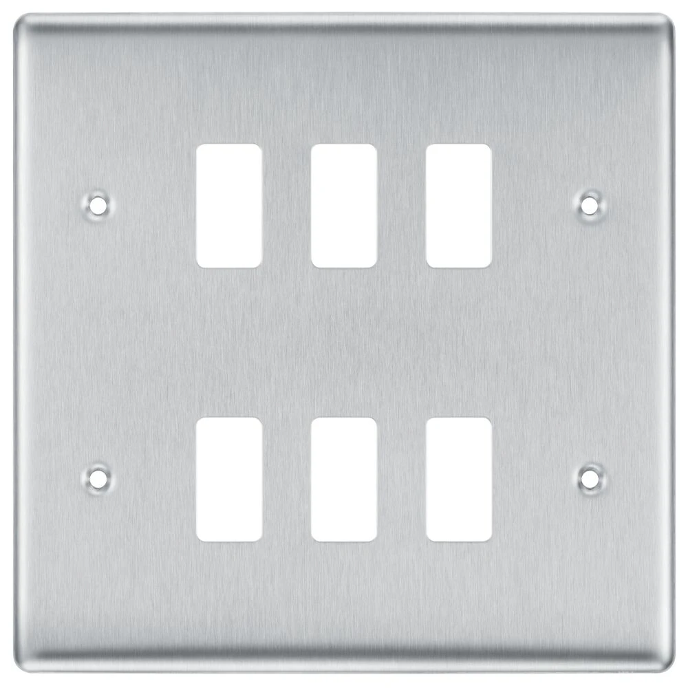 BG Grid Nexus Metal Square Front Plate 6 Module, Brushed Steel