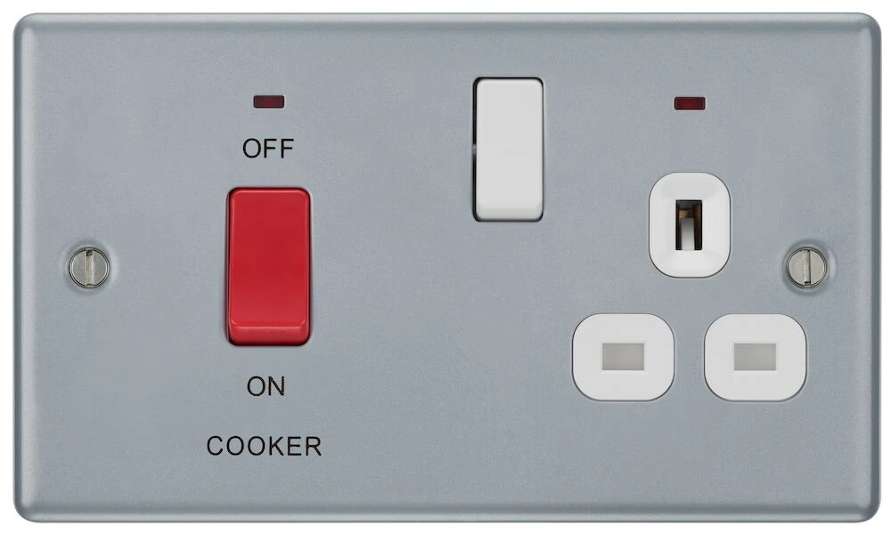 BG Metal Clad 45A Cooker Control Unit With 13A Socket And LED Indicators, Black Inserts
