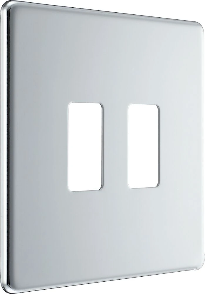 BG Grid Screwless Flatplate Square Front Plate 2 Module, Polished Chrome